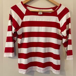 🇺🇸Red & White Horizontal Striped Top (M) 3/4 Sleeve CUTE!
